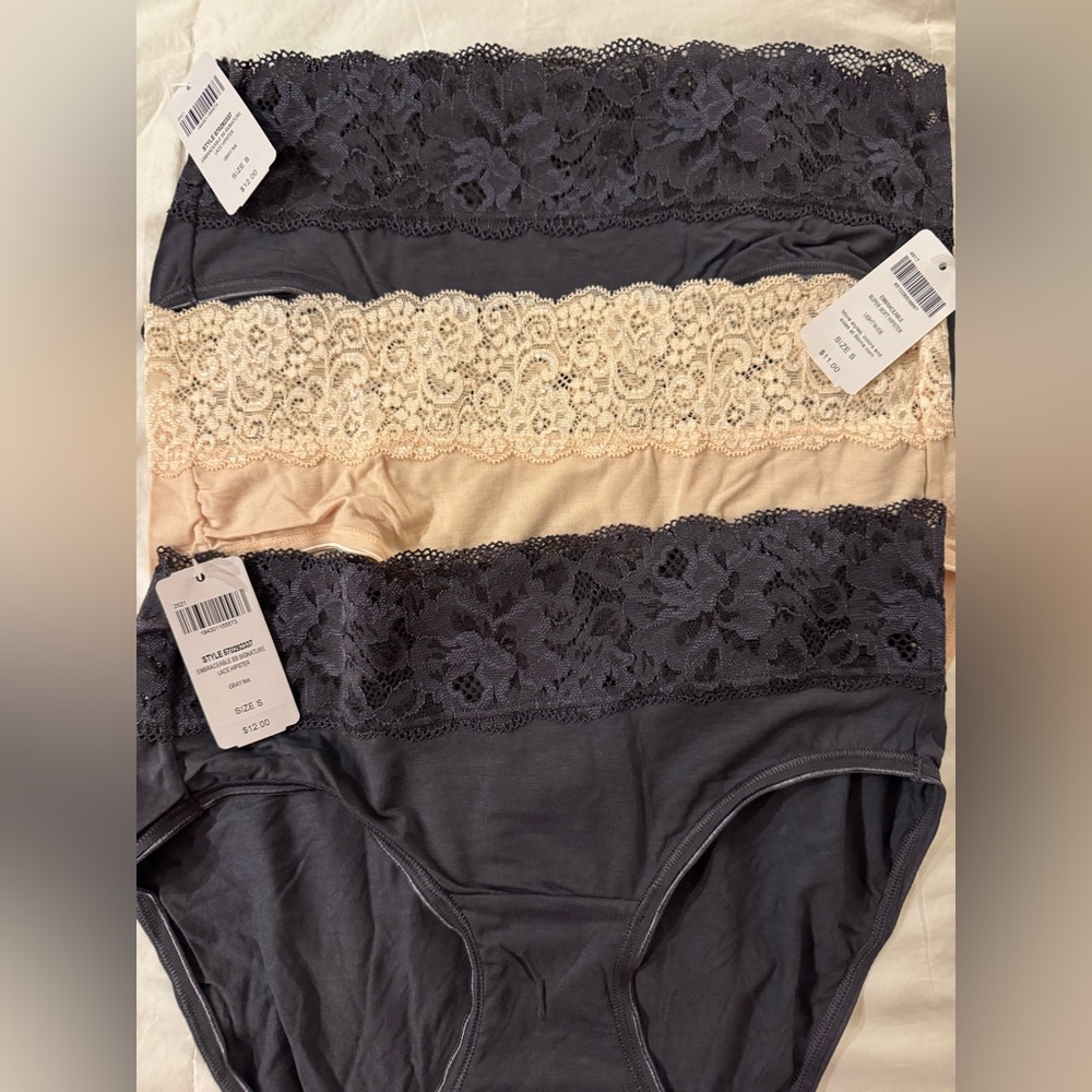 Lace Trim Hipster Women's Panties - 2 Black, 1 Cream NEW